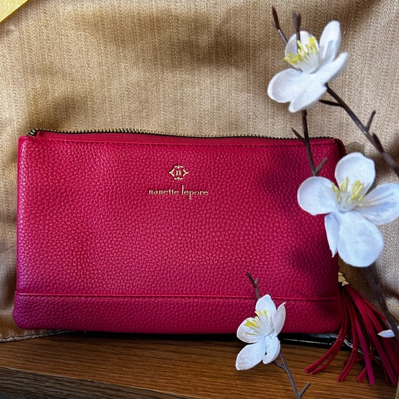 Nanette Laporte; fuchsia with gold hardware crossbody purse - Picture 1 of 8